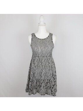 Free People Miles of Lace Women's XS Black Cream Lace Fit & Flare Mini Dress